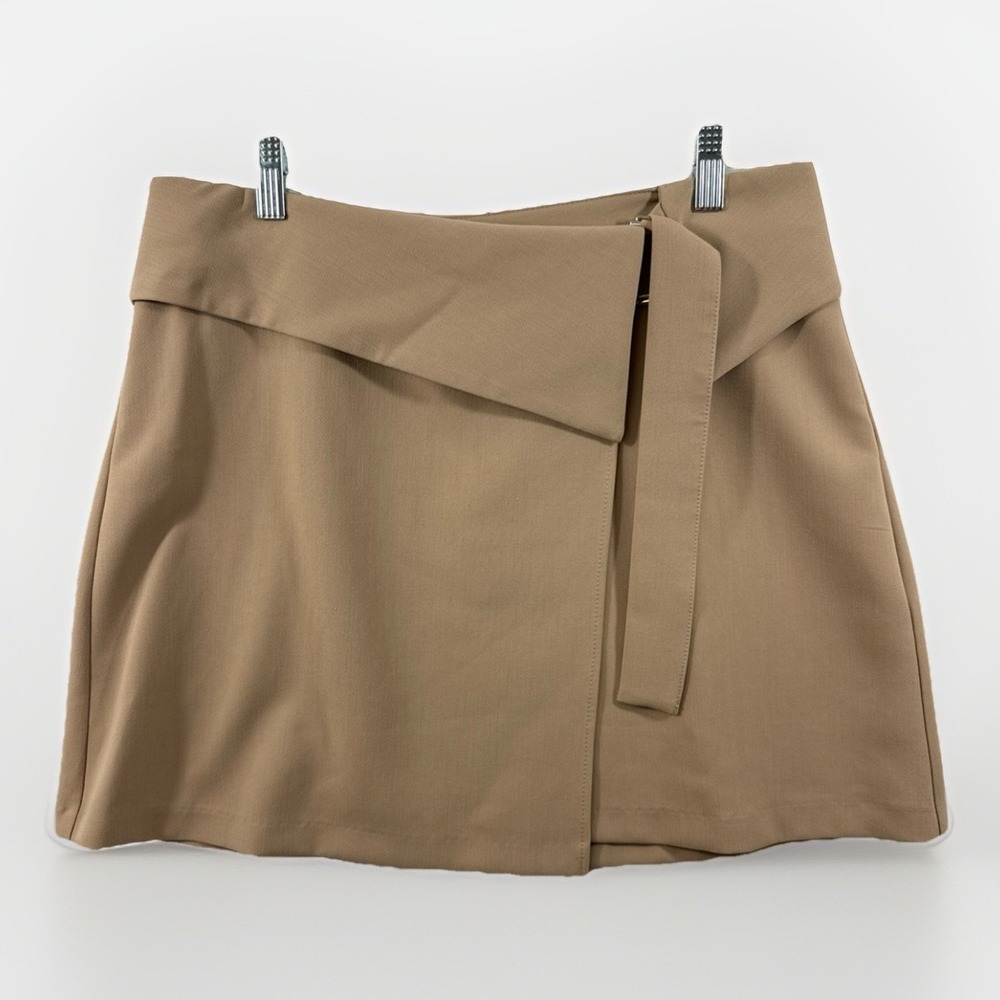 Zara Camel Tan Wrap Mini Skirt‎ Gold D-Ring Belted 1971/077/721 NWT Size L